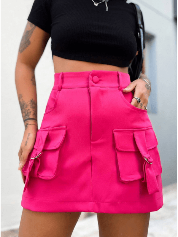 Short Saia Feminina Pink /Modelo Cargo - sz230817... - ADD MALL