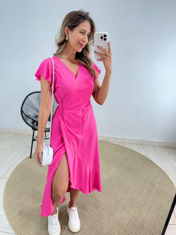 VESTIDO MIDI ENVELOPE MANGA CURTA ROSA - 001048003... - Comprou Já