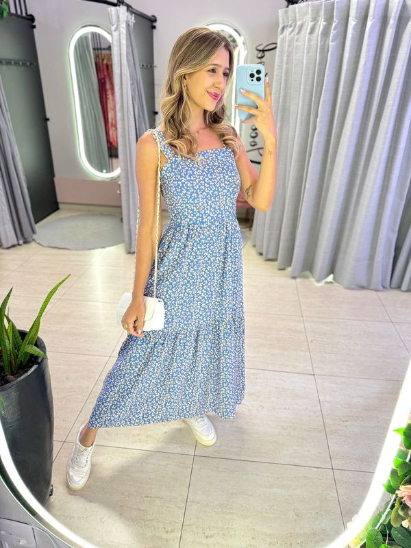 VESTIDO MIDI KATIA AZUL FLORIDO - 001548015600005 - Comprou Já