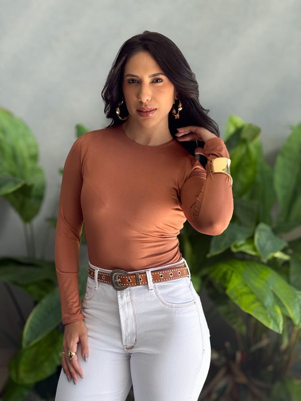 Body Elisa Manga Longa Decote nas costas MARROM CL... - Comprou Já