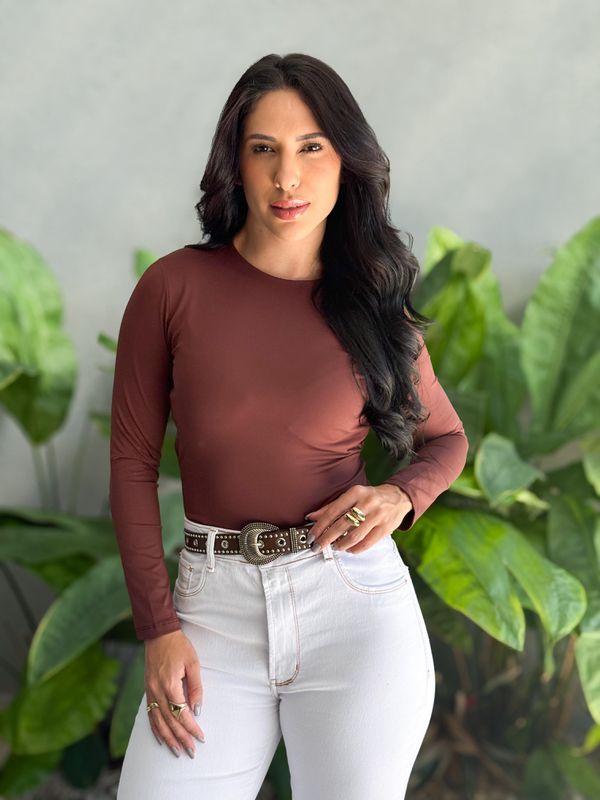 Body Elisa Manga Longa Decote nas costas MARROM CH... - Comprou Já