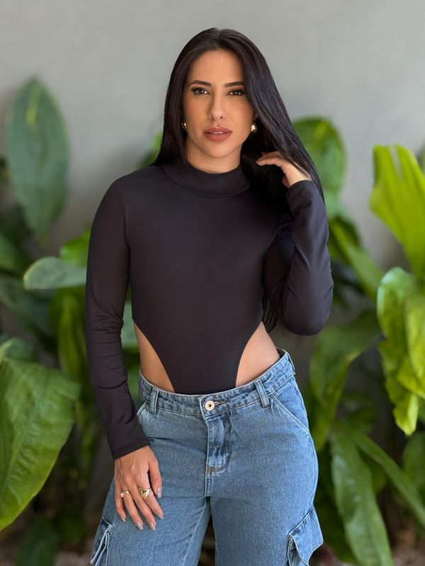 Body Manga Longa Cavado PRETO - 001952000200008 - Comprou Já