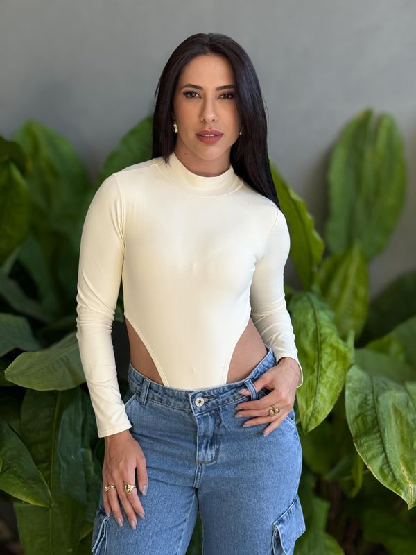 Body Manga Longa Cavado CREME - 001952003700008 - Comprou Já