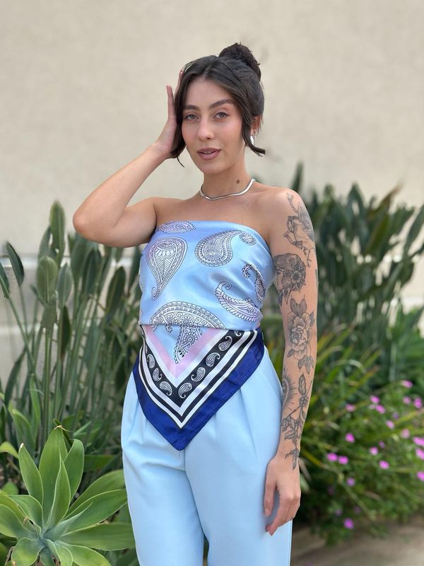 Lenço Multiformas De Amarração Estampado Azul Bebe... - Comprou Já