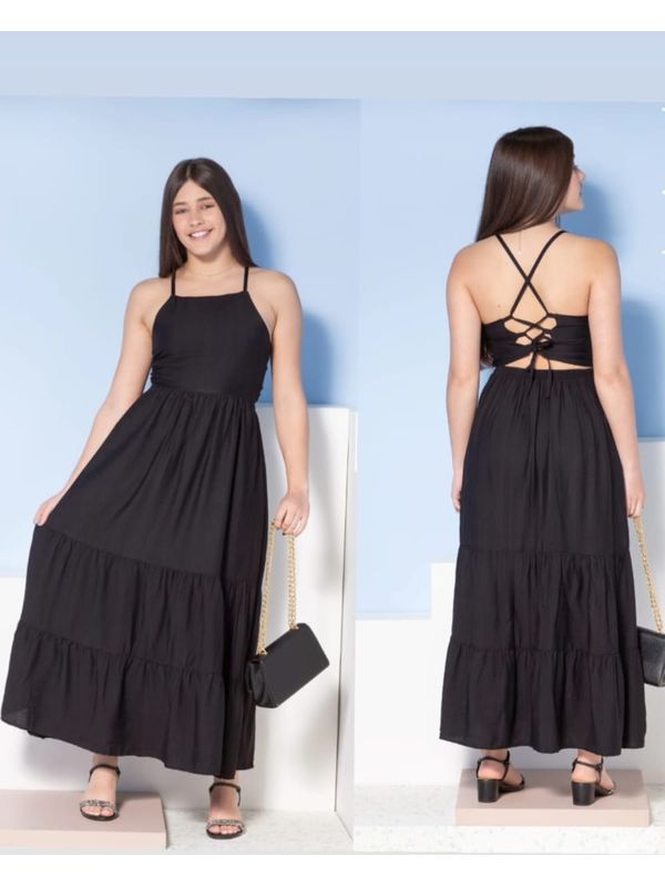 Vestido Longo Pto Paulina Preto - 2592694000300007 - Comprou Já