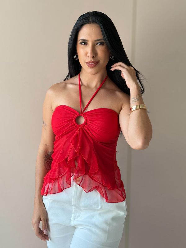 Blusa Bata Sem Alças Em Tule Vermelho - 0021120006... - Comprou Já