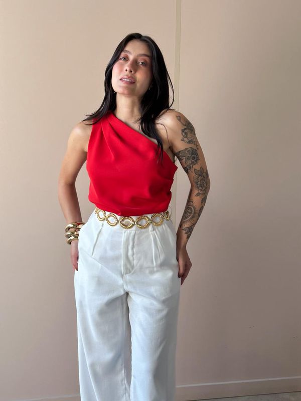 Blusa Nula Manga Em Alfaiataria Vermelho. - 001507... - Comprou Já