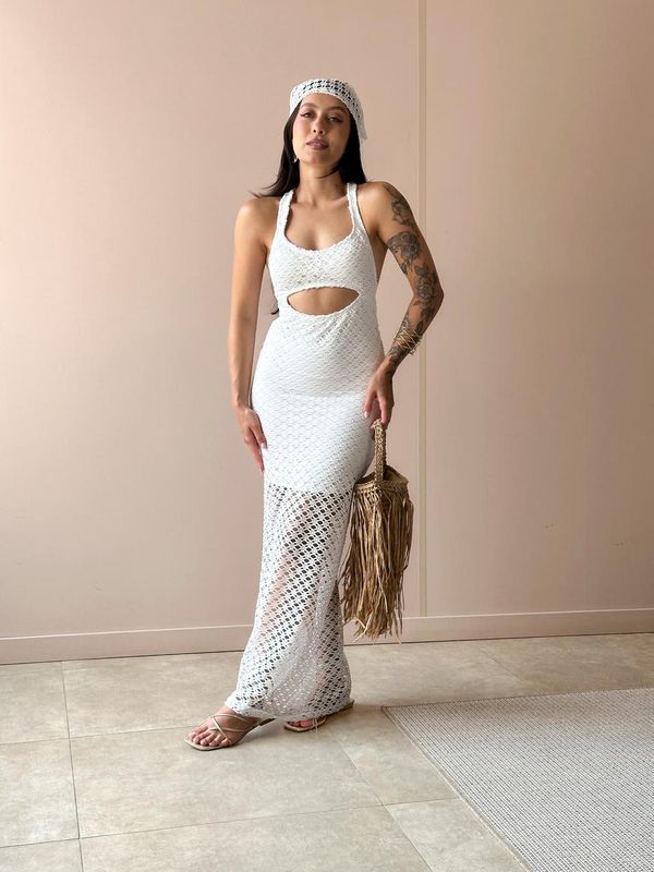 Vestido Midi Rendado Com Abertura Abaixo Do Busto ... - Comprou Já