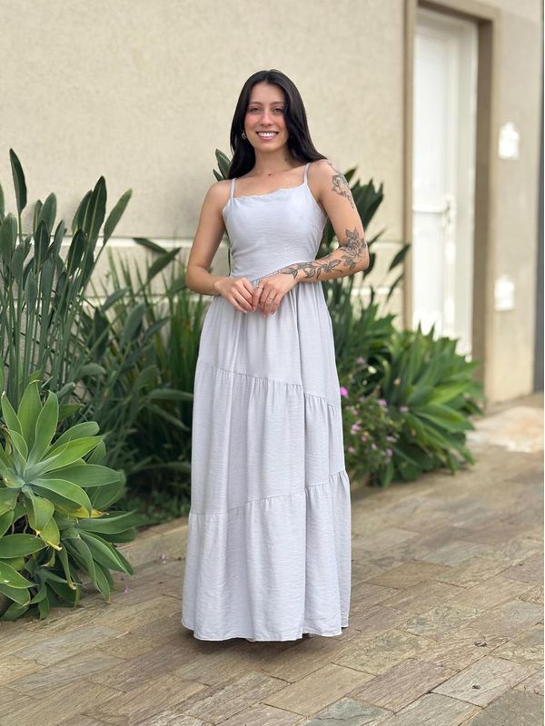Vestido Longo Micaela Cinza Claro - 00132300230000 - Comprou Já