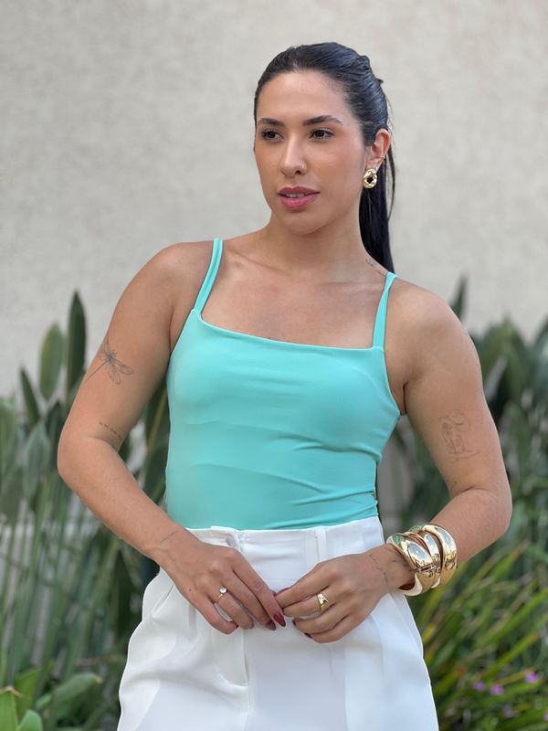 Cropped Alongado Alças Finas Em Poliamida Verde Ág... - Comprou Já