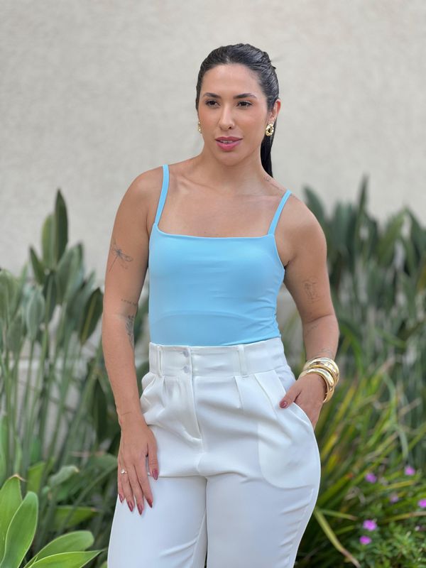 Cropped Alongado Alças Finas Em Poliamida Azul Beb... - Comprou Já