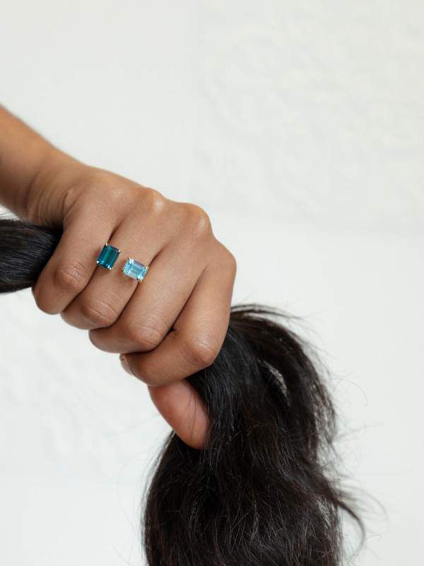 Anel 2 Pedras Topázio London e Sky - Sob encomenda