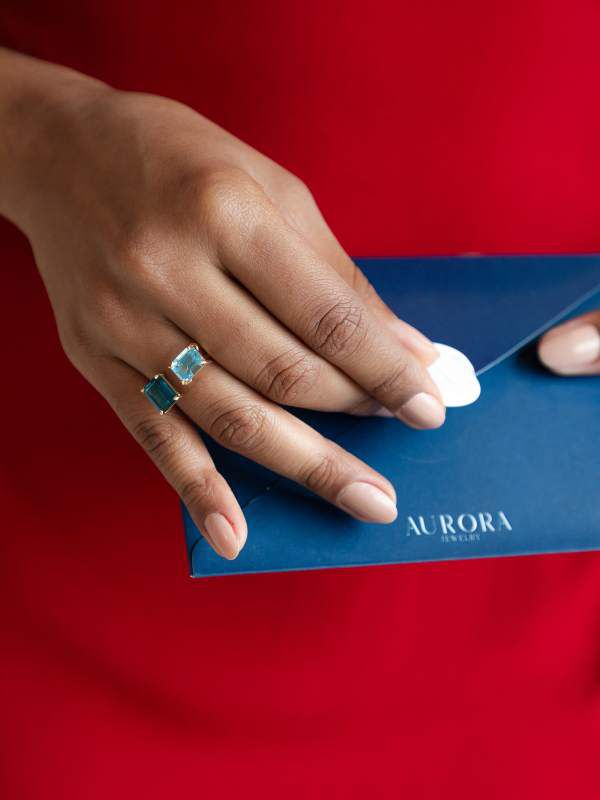 Anel 2 Pedras Topázio London e Sky - Sob encomenda