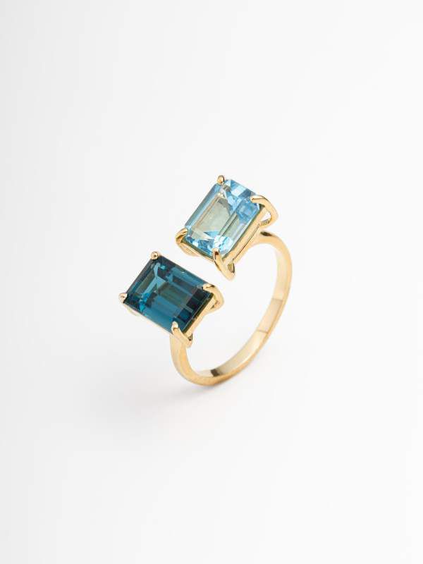 Anel 2 Pedras Topázio London e S...