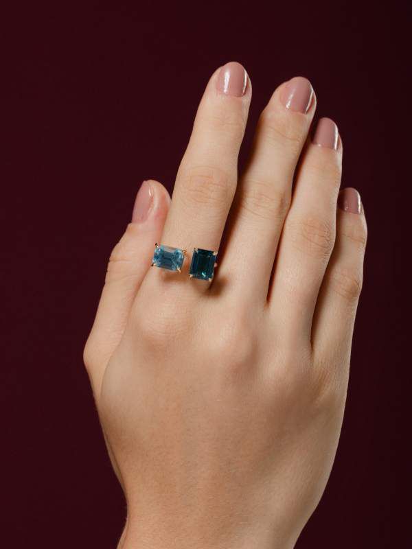 Anel 2 Pedras Topázio London e Sky - Sob encomenda