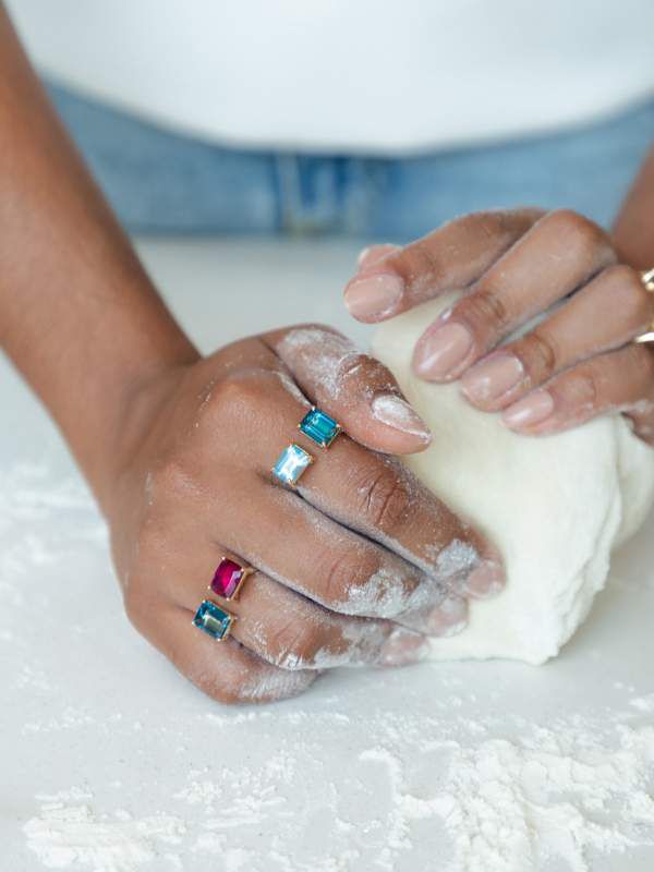 Anel 2 Pedras Turmalina Rosa e Topazio London