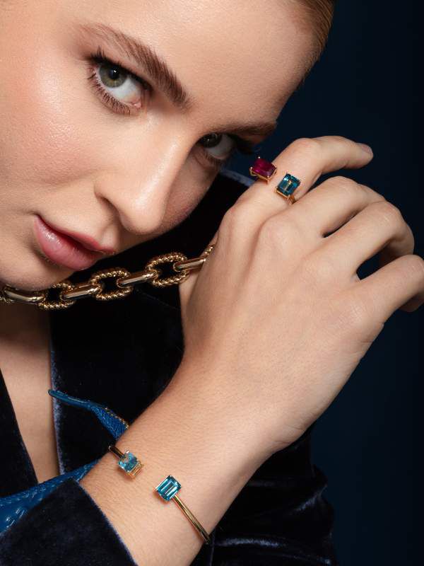 Anel 2 Pedras Turmalina Rosa e Topazio London