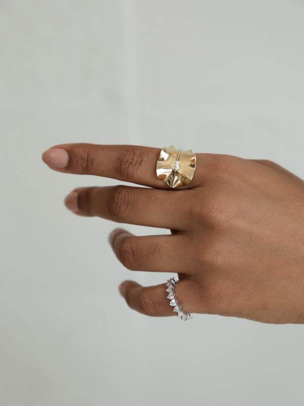 Anel Folha com Brilhantes