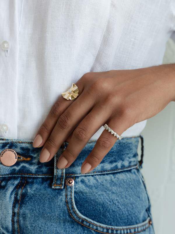 Anel Folha com Brilhantes