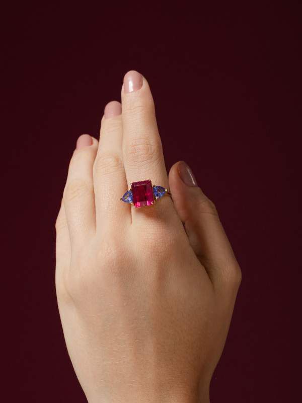 Anel Turmalina Rosa e Tanzanita