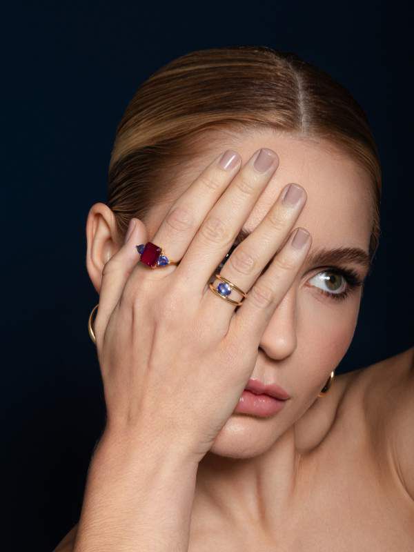 Anel Turmalina Rosa e Tanzanita