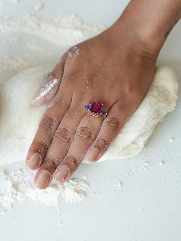 Anel Turmalina Rosa e Tanzanita