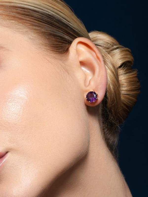 Brinco Solitario Octagonal Ametista 