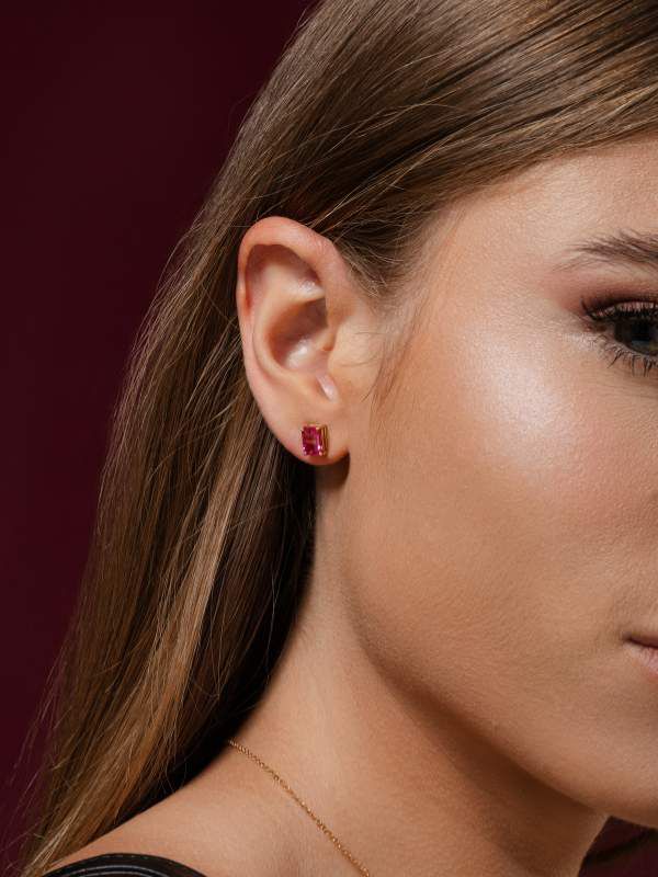 Brinco Solitário Turmalina Rosa 