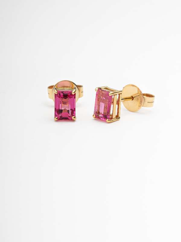 Brinco Solitário Turmalina Rosa 