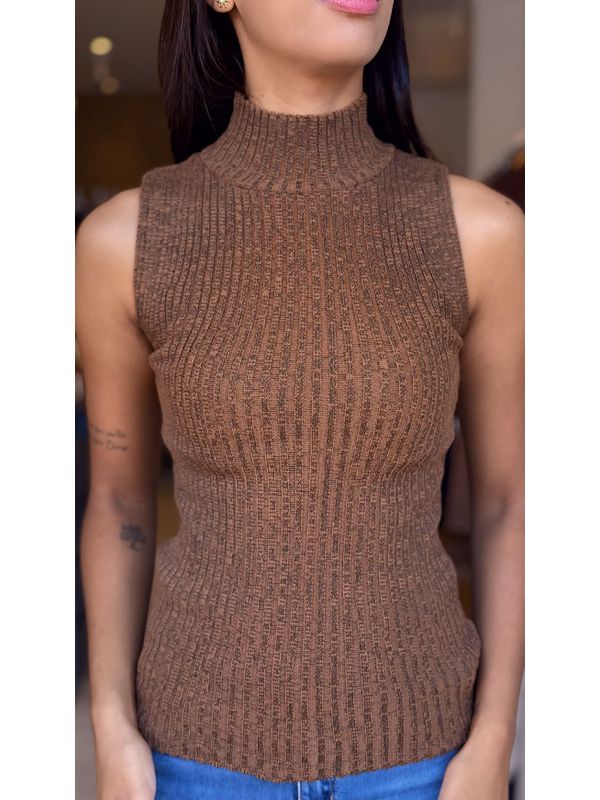 Tricot Feminino Gola Alta Garrafinha Básico Marrom