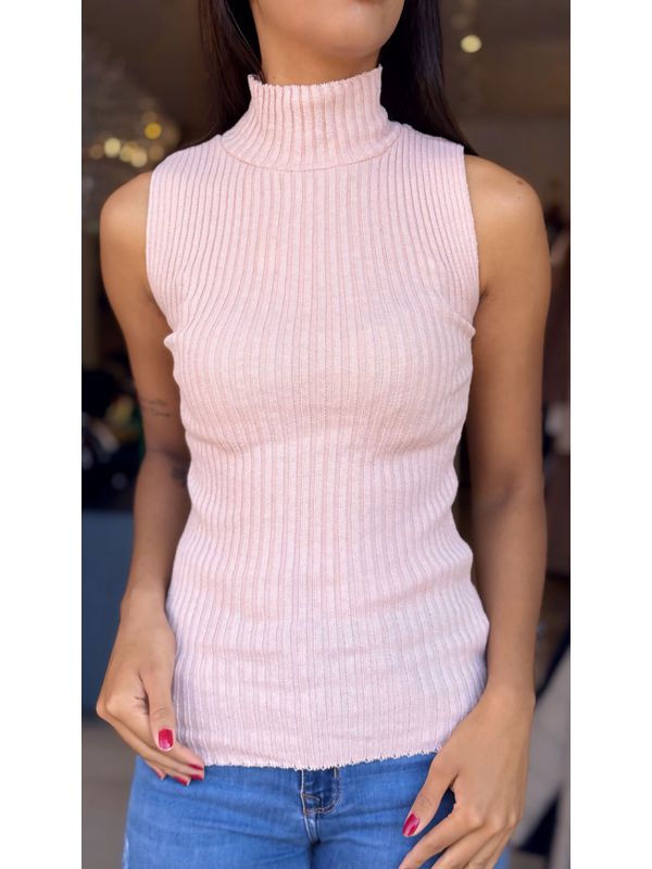 Tricot Feminino Gola Alta Garrafinha Básico Rosa Bebe