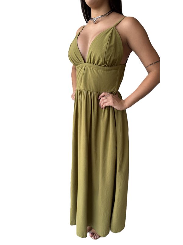 VESTIDO LONGO VERDE MILITAR GIOVANA MODAS 
