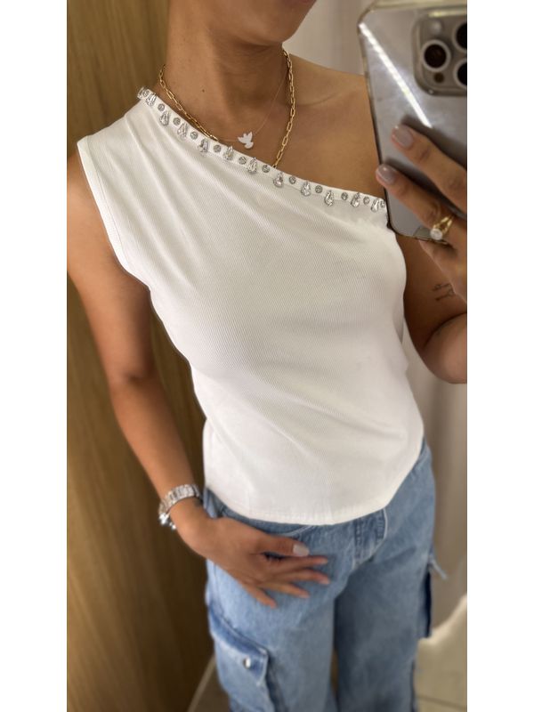 BLUSA CANELADA MANGA NULA BRANCA LO P 