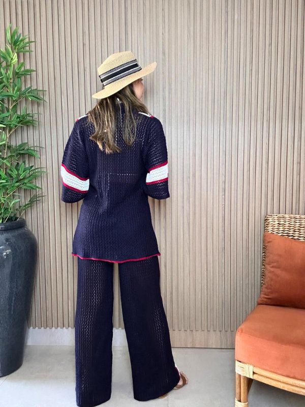 Conjunto Tricô Calça e Blusa Marinho