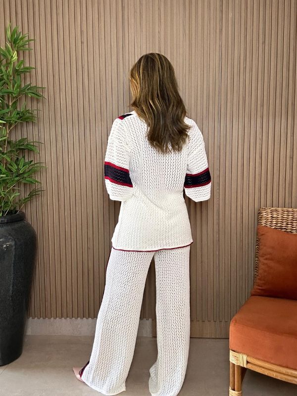Conjunto Tricô Calça e Blusa Off White