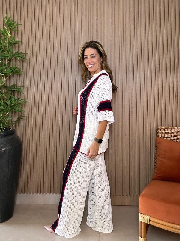 Conjunto Tricô Calça e Blusa Off White