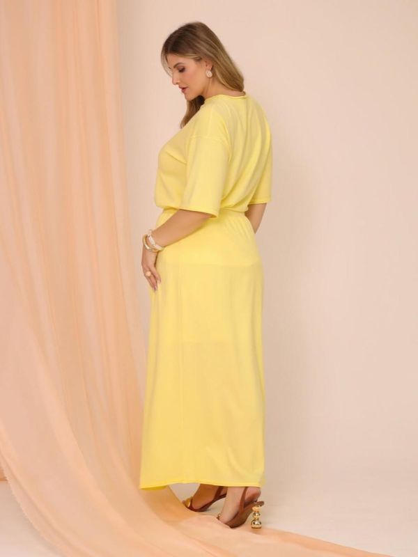 Conjunto Tricô saia midi e blusa Luísa Amarelo