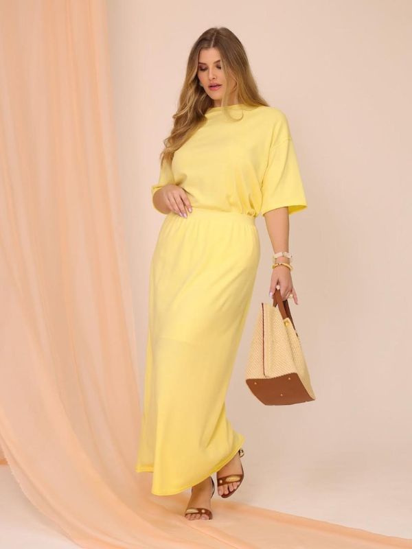 Conjunto Tricô saia midi e blu...