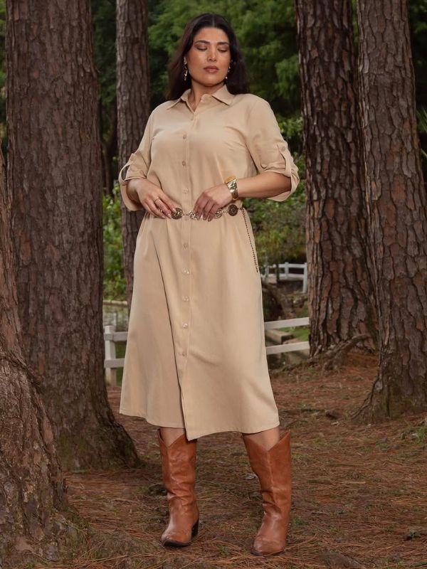 Vestido Chemise Aurora Bege