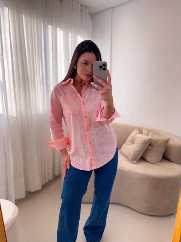 Camisa linho Beatriz Rosa