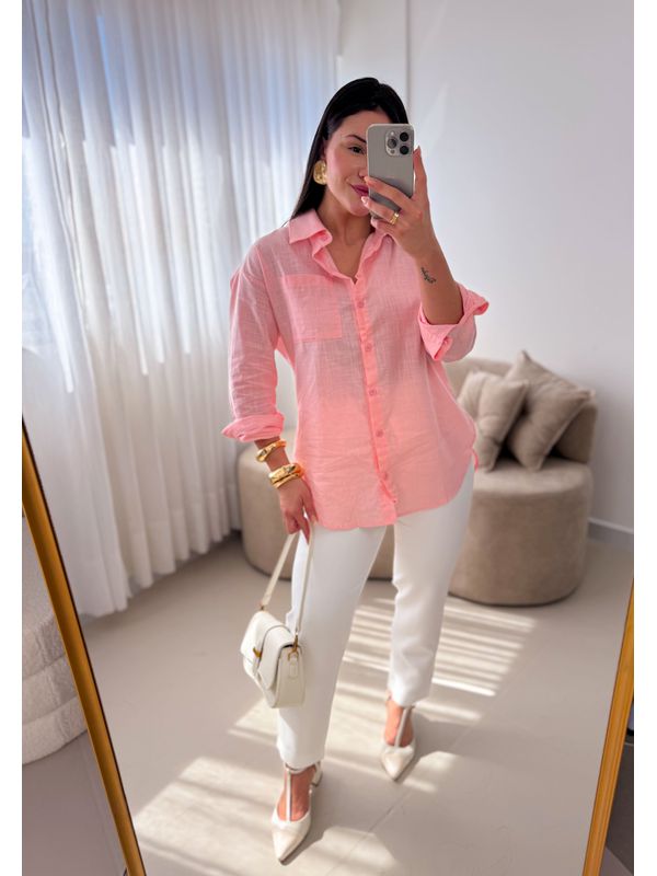 Camisa linho Beatriz Rosa