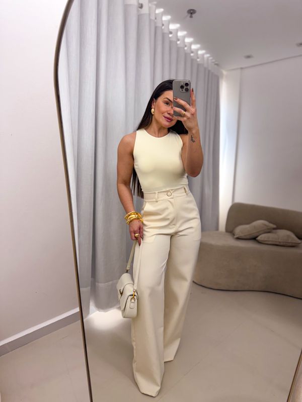 Calça Pantalona Brenda Bege