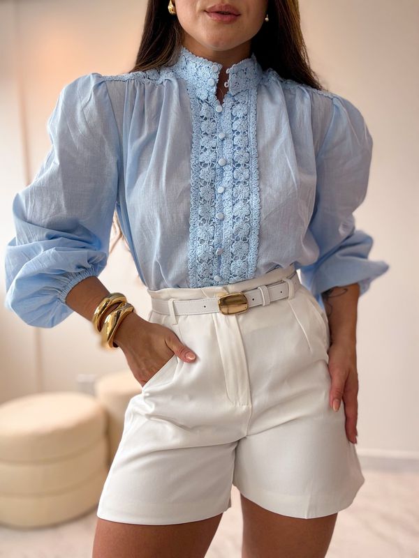 Camisa Linho Cecília Azul bebê