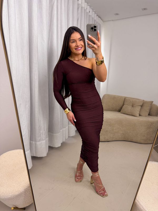 Vestido Drapeado Dafne Marrom