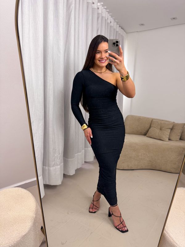 Vestido Drapeado Dafne Preto