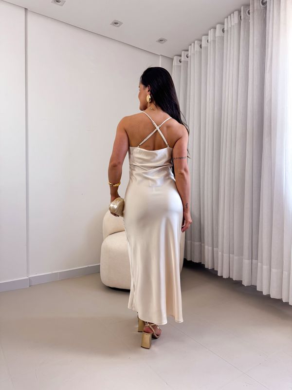 Vestido Cetim Diana Champagne