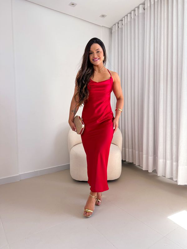 Vestido Cetim Diana Vermelho