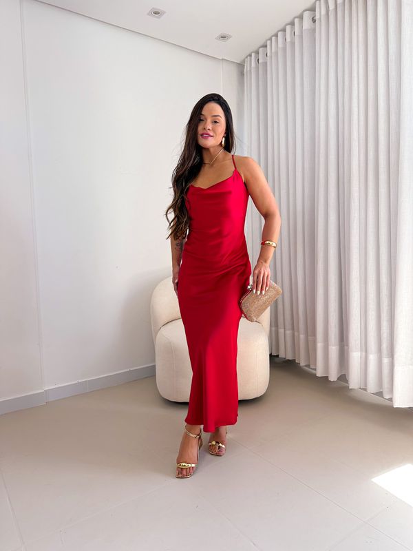 Vestido Cetim Diana Vermelho