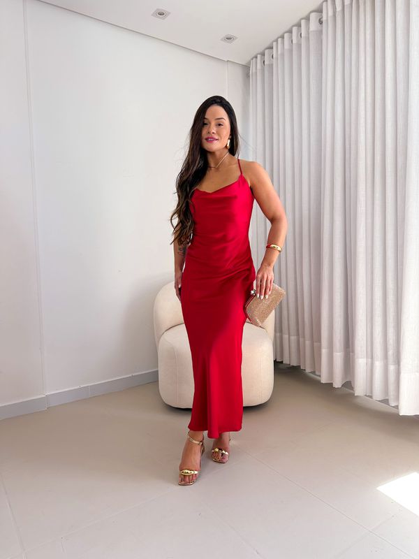 Vestido Cetim Diana Vermelho