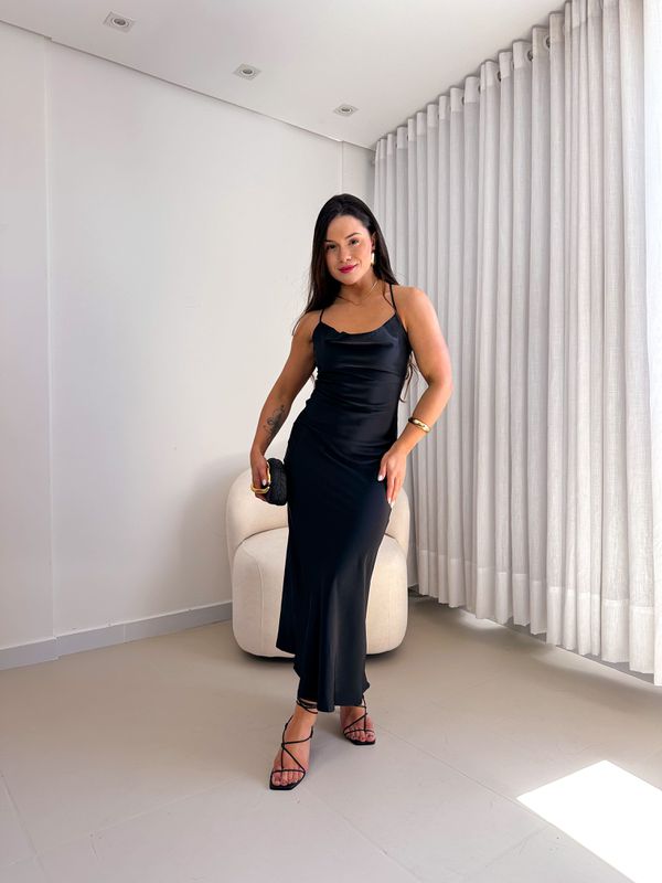 Vestido Cetim Diana Preto